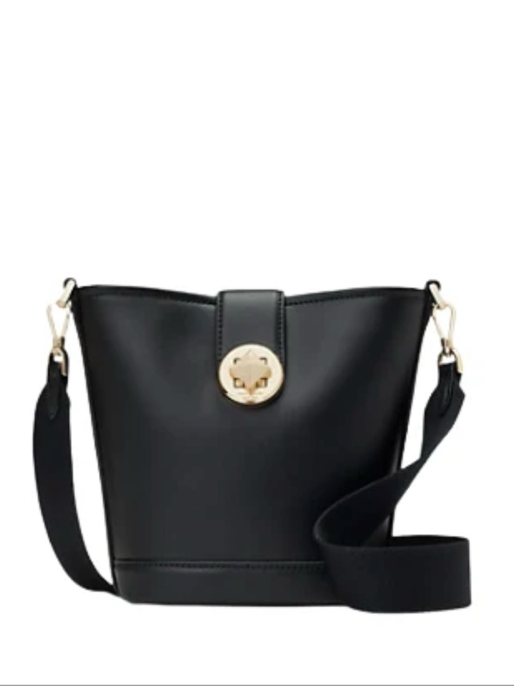 Women's Black Crossbody Bucket Bag with Gold-Tone Accent